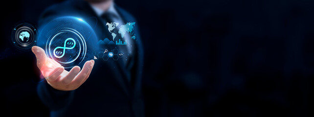Wall Mural - development cycle. devops (development and operations) in the virtual screen context.