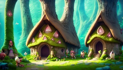 Poster - a fairy tale landscape with fairy creatures suitable as a background