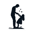Father with daughter dancing together silhouette. Happy family, dad and cute little girl holding hands. Vector clip art illustration