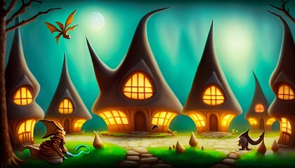 Poster - a fairy tale landscape with fairy creatures suitable as a background