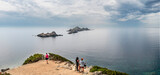 Fototapeta Krajobraz - Rocky Coastline. Sanguinaire islands and Parata Tower in Corsica. Near Ajaccio in the Mediterranean Sea, Torra Ghjinuvesa di a Parata, Corsica, France