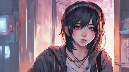 anime     portrait of a girl  emo  girl   