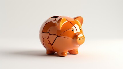 Broken piggy bank with cracks on isolated grey background, financial crisis and depicting bankruptcy concept