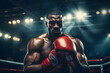 © Néstor - Strong african american boxer with red gloves on the ring