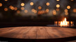 木のテーブルと背景にある薪ストーブ