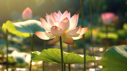 Canvas Print - Beautiful lotus flower forest natural forest photography image AI generated art