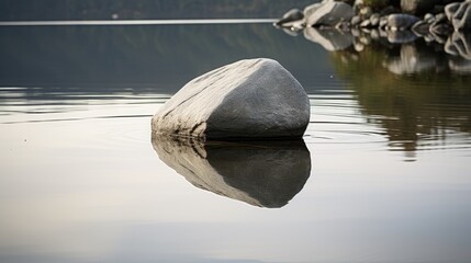 Wall Mural -  a rock sitting on top of a body of water next to a large rock in the middle of the water.  generative ai