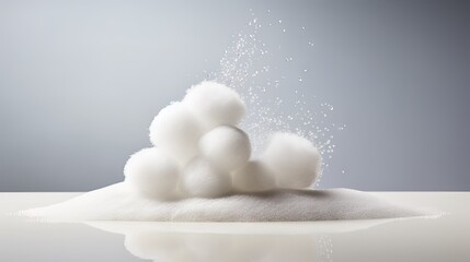 Wall Mural - a pile of white cotton sitting on top of a table next to a pile of white powder on top of a table. g