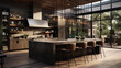 A modern kitchen with a large island pendant lighting