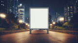 Fototapeta  - Blank white mockup of empty, vertical billboard. Shield for advertising on city streets, template. 