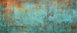 An abstract background with a grunge blue green color featuring a texture resembling painted rusted metal and an iron fence The background also showcases elements of oxidized copper patina 