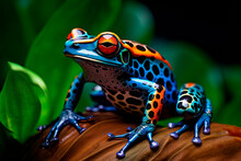 Exotic Colorful Frog In The Jungle. Generative AI