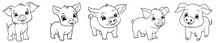 Cute Pig, Simple Thick Lines Kids And Preschool Children Cartoon Coloring Book Pages. Generative AI