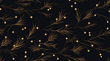  A Close Up Of A Black Background With A Bunch Of Small Oranges On The Branches Of A Pine Tree.  Generative Ai