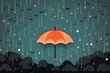 Weather icon for a rainy monsoon evening. Umbrella under rain.