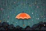 Fototapeta  - Weather icon for a rainy monsoon evening. Umbrella under rain.