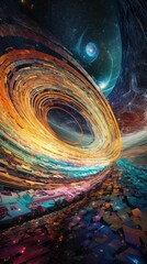 Wall Mural - AI generated illustration of a swirling vortex in the star-filled outer space