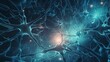 AI generated illustration of functioning neurons with illuminated cells in the background