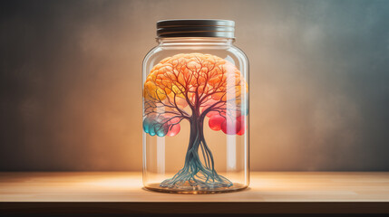 Wall Mural - tree - brain in the jar. creative mental health concept. copy space