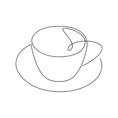 Wall Mural - Vector tea coffee cup. One line continuous drawing. Graphic illustration. Hand drawn linear hot drink icon. Minimal outline design, print, banner, card, brochure, product logo, menu, sign, symbol.