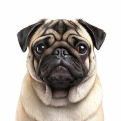 Poster - AI generated illustration of a brown pug dog on a white background