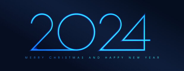 Aufkleber - 2024 Happy New Year. 2024 modern text vector design with glowing blue neon lights.