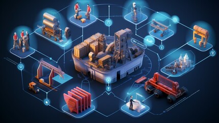 a detailed image showcasing blockchain-powered supply chains, highlighting the transparency and traceability offered by this groundbreaking technology