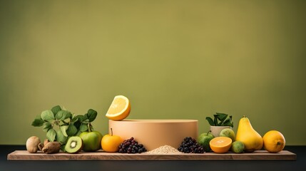 Clean mockup product display podium, beige, citrus, green