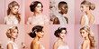 Collage with bridal hairstyles and makeup collection. Romantic and trendy look for wedding celebration