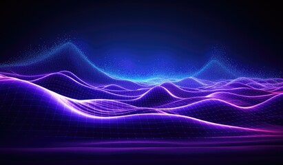 Wall Mural - blue and purple waves and lines presenting data visualization, futuristic space aesthetic, created w
