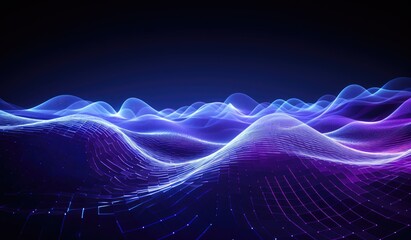 Wall Mural - blue and purple waves and lines presenting data visualization, futuristic space aesthetic, created w