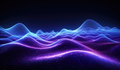 Wall Mural - blue and purple waves and lines presenting data visualization, futuristic space aesthetic, created w