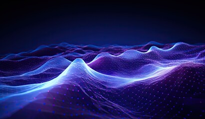 Wall Mural - blue and purple waves and lines presenting data visualization, futuristic space aesthetic, created w