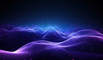 Canvas Print - blue and purple waves and lines presenting data visualization, futuristic space aesthetic, created w