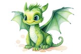 Fototapeta Dinusie - Cute green dragon with wings and tail