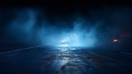 Wall Mural - Empty concrete basement, neon light, spotlights, smoke. Generation AI