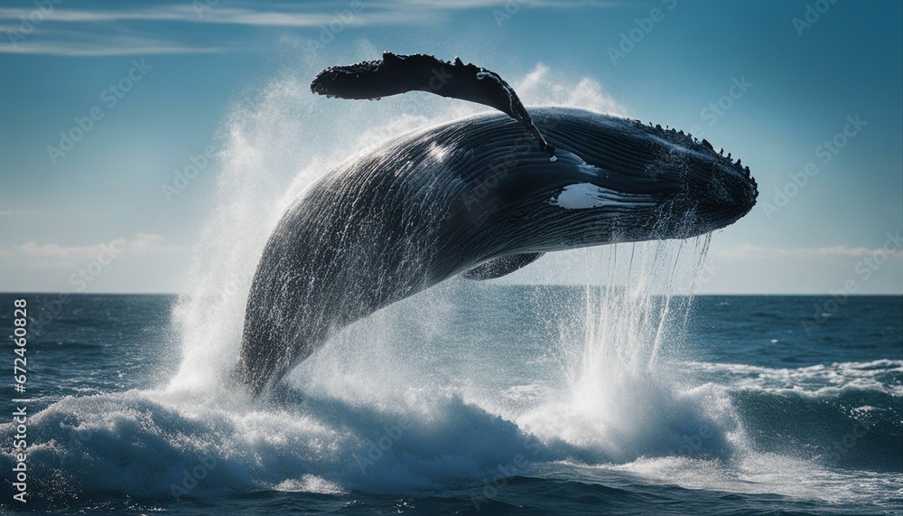 The moment a humpback whale dives into the ocean. its body or tail ...