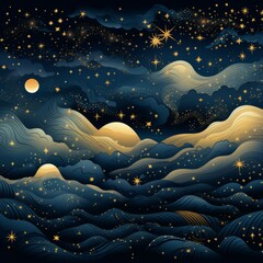 Wall Mural - night sky with stars and clouds. vector illustration of beautiful midnight starry skies. pretty dark