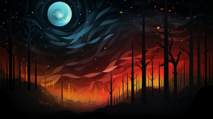 Wall Mural - landscape with a night sky with stars and clouds. colorful vector illustration of beautiful midnight