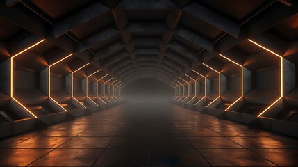 Wall Mural - dark empty concrete interior, neon, reflection. generation ai