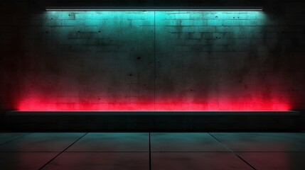 Wall Mural - Empty concrete wall, neon light. Generation AI