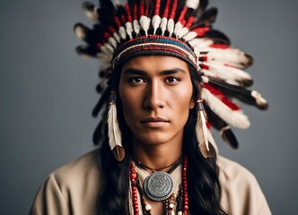 portrait of old native American, isolated background
