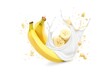 Milk yogurt splash with banana on white background commercial
