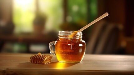 Canvas Print - honey in a jar on wooden background