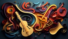 Abstract Creative Idea Music Or Musical Background. Colorful Musical Abstract Illustration Or Paper Art. 