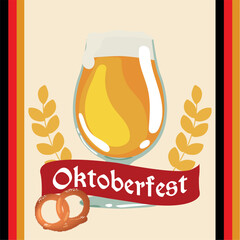 Wall Mural - Beer glass with foam Oktoberfest poster Vector