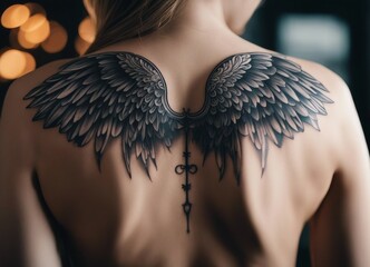 Wall Mural - angel wings tattoo on women back
