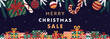 プレゼントボックスやオーナメント、キャンディーで飾られたクリスマス背景バナーテンプレート（青）　Christmas background banner template decorated with gift boxes, ornaments and candies (blue)