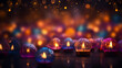 diwali lanterns with candles and hazy lights from the festival of lights in the background,