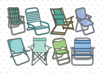 Wall Mural - Folding Beach Chairs Clipart SVG Cut File, Lawn Chair Svg, Folding Chair Svg, Camping Chair Svg, Folding Beach Chairs Bundle, Eps, Dxf, Png